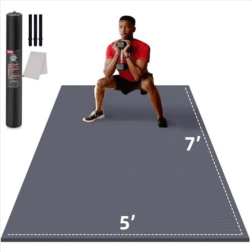 GymCope Large Exercise Mat for Home Workouts, 12x6/10x6/9x6/8x6/7x5/6x4 ft | (7mm) Extra Thick Workout Mat, High-Density Gym Mat for Cardio, Jump Rope, MMA, Weights (Shoe-Friendly) - color: 7'*5'Dark Grey