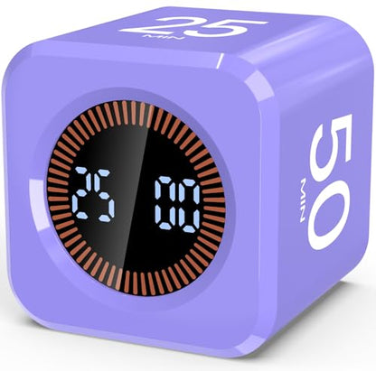 Digital Pomodoro Timer Cube 5/10/25/50min Preset, Silent & Sound Alarm - color: Purple
