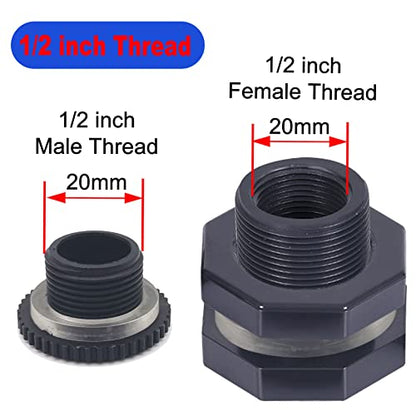 2 PCS Rain Barrel Bulkhead Fitting kit with Plugs and Hole Saw Tool, 1/2 Inch PVC Spigot Connector Kit for Rain Barrels Water Tanks Pools Aquariums Tubs (Bulkhead 1/2 Inch) - size: 1/2 Inch (Diameter 20mm)