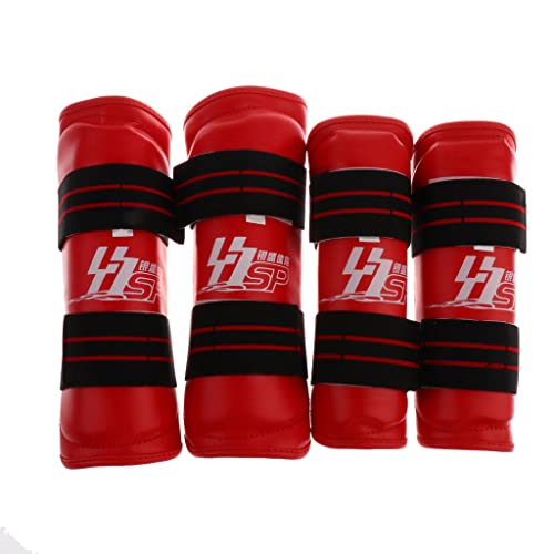 Shin Instep & Elbow Pads MMA Leg and Arm Guards Taekwondo Muay Thai Kick Boxing Protector Set Red M