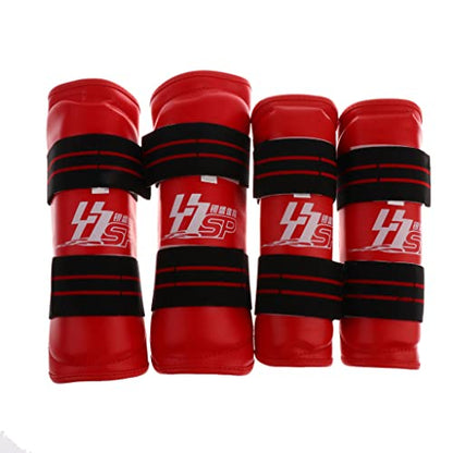 Shin Instep & Elbow Pads MMA Leg and Arm Guards Taekwondo Muay Thai Kick Boxing Protector Set Red M