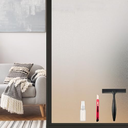 Frosted Window Privacy Film Static Cling, Removable Reusable Glass Sticker, Anti-UV Heat Blocking Decorative Window Film for Home Bathroom Bedroom with Installation Tools Frosted White 23x157inch - color: Frosted White, size: 23.6x157.4Inch