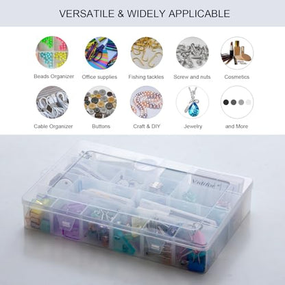 24-Grid Large Plastic Storage Box with Removable Dividers, Multi-compartment Organizer for Home, Office, Crafts, or School Supplies (2, Large)