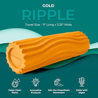 Oceanfoam Ripple Travel Foam Roller (11" x 3.35") Firm Mini Foam Roller for Physical Therapy, Deep Tissue Massage, Back Pain - High Density, Ergonomic Wave Textured - Yoga, Pilates, Exercise (Gold) - color: Gold