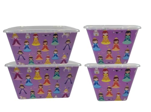 Storage Totes with Lids - Made in USA 14.5-Gallon (58-Quart) 4-Pack Storage Bins with Lids Plastic Storage Containers Large Storage Boxes for Organizer Princess/Clear Lid - color: Princess/Clear Lid