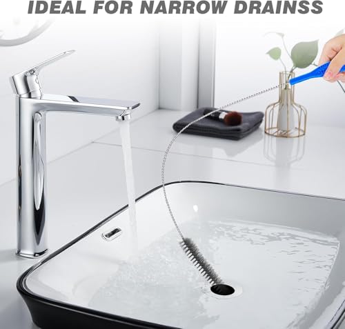 Drain Brush and Drain Snake Cleaner Tools Set, Flexible Drain Hair Remover Tool with Long Pipe Drain Cleaning Brush Drain Clog Remover for Home Sink Overflow