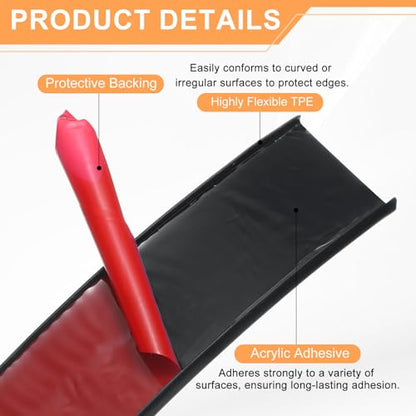HARFINGTON U-Shape Edge Banding 1-19/32" x 20ft (40mm x 6M) Self Adhesive TPE Flexible Veneer Tape Soft Edge Strip Protector for Furniture Cabinet Table Protection Repair, Black