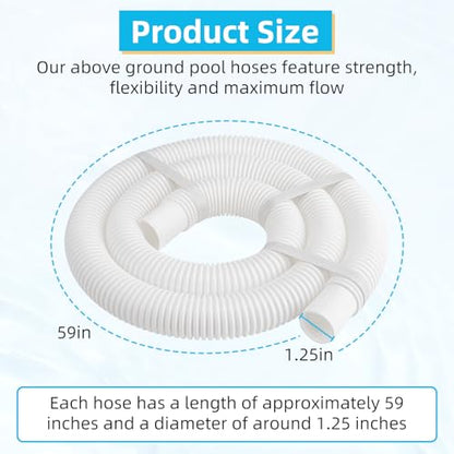 Above Ground Pools's Pool Pump Hose, 2 Pack 1.25" Diameter Pool Filter Hose Accessory in 59 Inch Long with 6 Clamps and 2 Pipe Holders