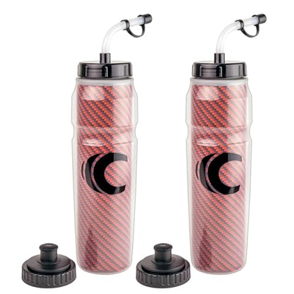 Cannon Sports 28oz Insulated Squeeze Water Bottle with Straw, Leak Proof Lids, 2 lids (Straw and Squeeze), Double Wall Insulation, Wide Mouth, BPA-Free (2 Pack) (Orange) - color: Orange