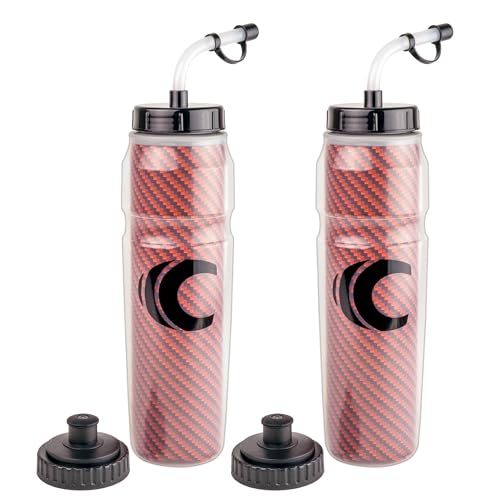 Cannon Sports 28oz Insulated Squeeze Water Bottle with Straw, Leak Proof Lids, 2 lids (Straw and Squeeze), Double Wall Insulation, Wide Mouth, BPA-Free (2 Pack) (Orange) - color: Orange