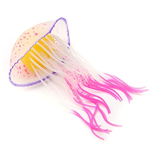 Pssopp Floating Silicone Glowing Artificial Red Jellyfish, Aquarium Decoration Simulation Ornament with Suction Cup for Fish Bowl (Lemon Yellow) (Red (1.0mm Thickness))