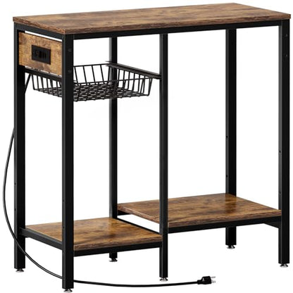 20 Gallon Fish Tank Stand with Power Outlet, Metal Aquarium Stand with Adjustable Shelves and Pull Out Wire Tray, Ample Storage for Fish Tanks Accessories, Reptile Tank Stands, Brown