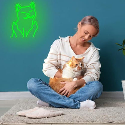 Cat Neon Sign for Wall Decor, USB Powered Cool Cat Neon Light, Funny Green Cat LED Light Up Sign for Birthday New Year Man Cave Teen Party Game Room Decoration - style: Green Cat