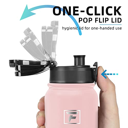 Fanhaw 20 oz Insulated Stainless Steel Water Bottle with Anti-Dust Chug Lid & Carabiner Lid, Leakproof Vacuum Metal Bottle for Kids, Teens & Adults, Back to School Essentials (Pink) - color: Pink, style: 20 Ounces - 2 Lids