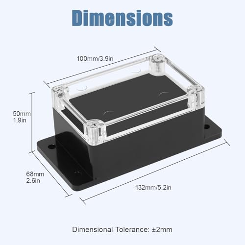 Project Box IP65 Waterproof ABS Plastic Electrical Junction Box with Clear Cover Enclosure with Fixed Ear, Black 3.9"x 2.6"x 1.9"(100x68x50mm)(Pack of 1)