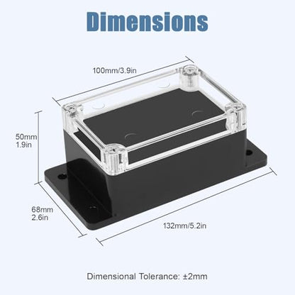 Project Box IP65 Waterproof ABS Plastic Electrical Junction Box with Clear Cover Enclosure with Fixed Ear, Black 3.9"x 2.6"x 1.9"(100x68x50mm)(Pack of 1)