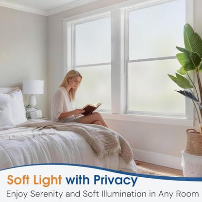 Homein Frosted Glass Window Privacy Film with Tools UV Blocking Privacy Film for Glass Windows, Static Cling No Glue Removable Reusable Anti Glare for Home Day and Night, Pure 17.5" x 78.7"