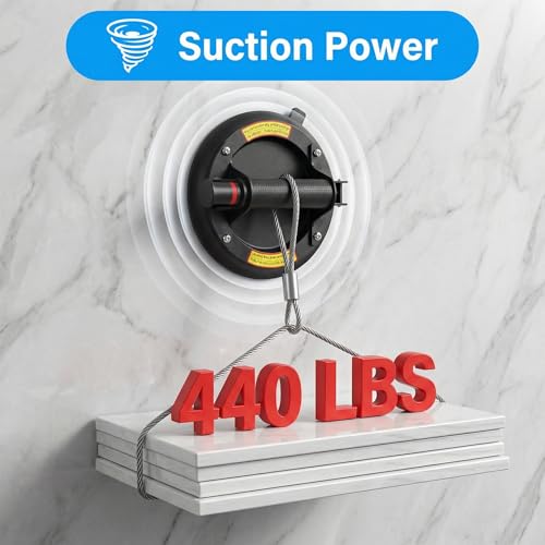 2 Pack 8" Glass Suction Cups with Carrying Case, Vacuum Suction Cup Lifter, Heavy Duty Tile Suction Cup Tool for Granite, Large Glass, Tile, Window, 440lbs Load Capacity