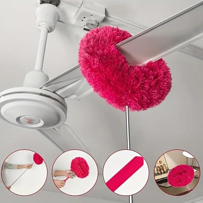 Duster Mop with Extension,Dust Mop Reusable Fan Cleaning Tool for Home, Car, Office, Blades, Windows, Glass Furniture，Rose Red