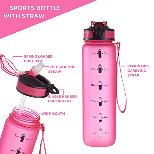 EYQ 32oz Water Bottle with Straw, Time Marker, Blue Purple - color: R