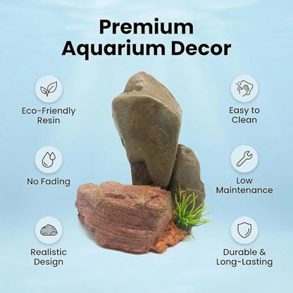 Mipukbay Medium Aquarium Decor Rock, Resin Fish Tank Artificial Stone Ornament for Freshwater/Saltwater, Safe Landscape Hideout for Betta Fish, Goldfish and Aquatic Pets - size: Medium
