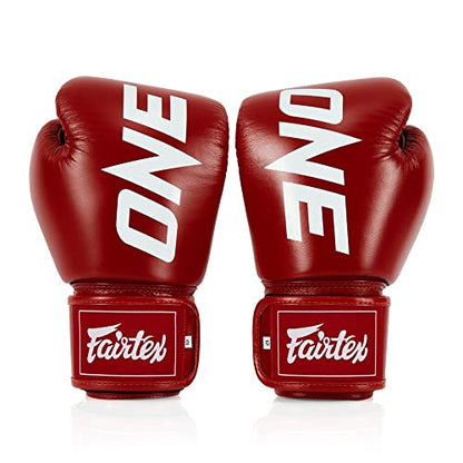 Fairtex BGV1 ONE Boxing Gloves, Leather Muay Thai MMA Kickboxing Training - color: Red, size: 14 oz