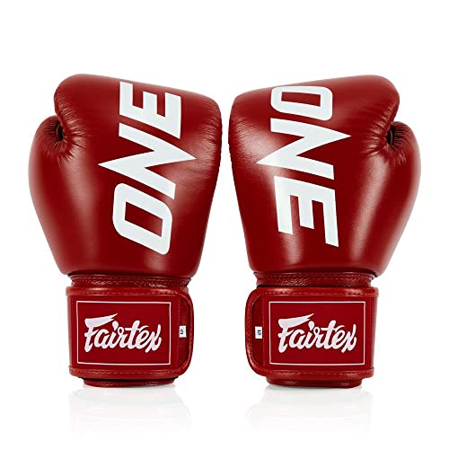 Fairtex BGV1 ONE Boxing Gloves, Leather Muay Thai MMA Kickboxing Training - color: Red, size: 16 oz