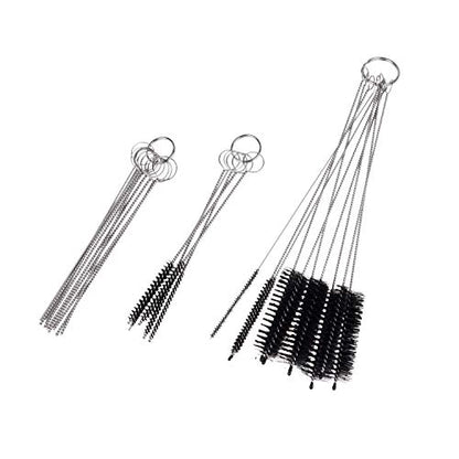 Set of 15 Cleaning Brushes and 10 Cleaning Needles - for Small Openings/Tubes/Pipes - for Example: Spray Paint Gun, Car/Motorcycle/Scooter Carburetor, Pet Feeding Bottle, Coffee Machine, etc.