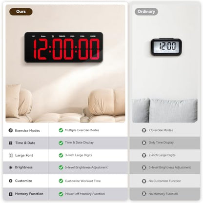 Gym Timer Clock, 12" LED Exercise Timer for Workout Intervals - color: Red