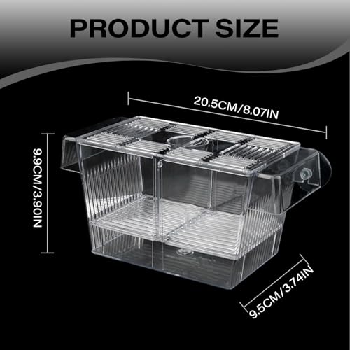 Breeder Box for Fish Tank Multi Compartment Fish Isolation Box for Aquarium with Suction Cup & Feeding Port Transparent ABS Fish Breeding Box for Baby Fish, Shrimps, Fish Isolation Box