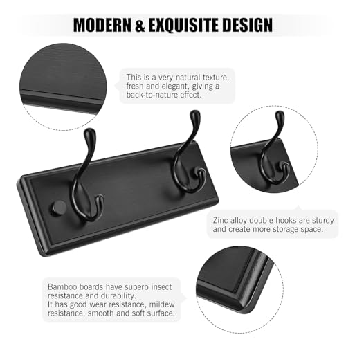 Badiano Heavy Duty Wooden Coat Rack, Wall-Mounted Organizer, 9 Inch, Black - color: Black, size: 2 Hooks