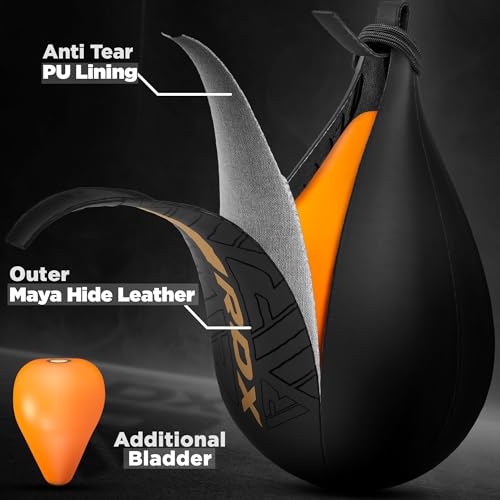 RDX Speed Bag Boxing Ball, Maya Hide Leather Dodge Striking Target with Additional Bladder, MMA Muay Thai Punching Workout Kicking Martial Arts Training Home Gym Exercise Speedball - color: BLACK GOLDEN, size: Speed Bag without Swivel