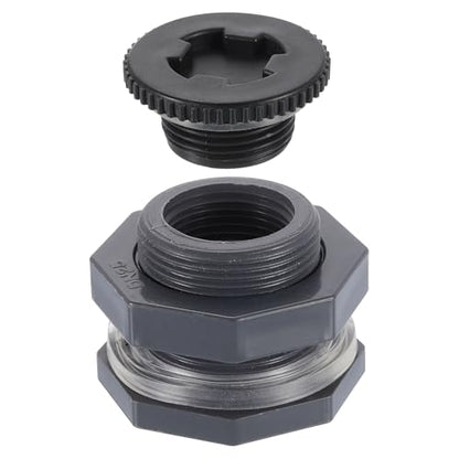 uxcell Bulkhead Fitting with Plug, 1" NPT Bulkhead Water Tank Connector for Garden Hose Adapter Water Tank Aquariums, Grey