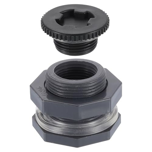 uxcell Bulkhead Fitting with Plug, 1" NPT Bulkhead Water Tank Connector for Garden Hose Adapter Water Tank Aquariums, Grey