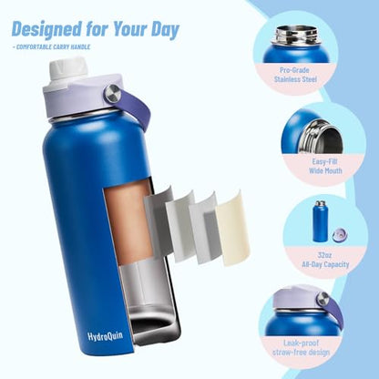 32 oz Insulated Water Bottle Royal Blue Stainless Steel Flask - color: Twilight Wave