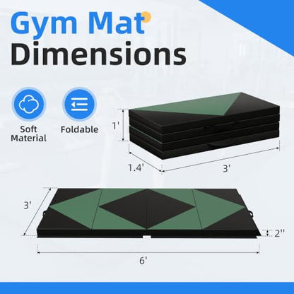 Polar Aurora 3'x6'x2 Thick Folding Gymnastics Exercise Mat Aerobics Stretching Yoga Mats - color: Green & Black