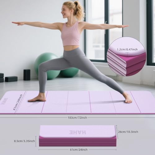 HAHE 7-Fold Design Extra Thick Yoga Mat 72"L x 24"W x 0.47", TPE | Fitness Exercise Mats, Non-Slip Foldable Yoga Mat, High Density, Portable for Men & Women, Yoga, Pilates, Home Gym - color: Deep Pink & Light Pink