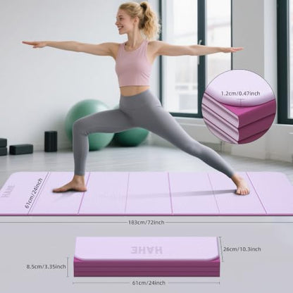 HAHE 7-Fold Design Extra Thick Yoga Mat 72"L x 24"W x 0.47", TPE | Fitness Exercise Mats, Non-Slip Foldable Yoga Mat, High Density, Portable for Men & Women, Yoga, Pilates, Home Gym - color: Deep Pink & Light Pink