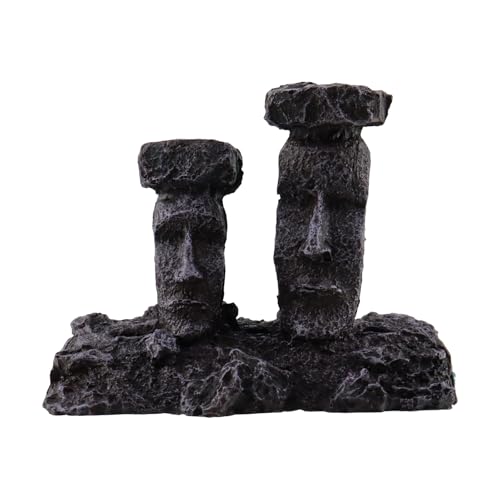 Moai Statues Aquarium Decorations, Fish Tank Easter Island Air Stone Decor, Special Bubble Stone for Aquarium Decor, Airline Tubing Accessories for Oxygenation(Gray Moai Statues)