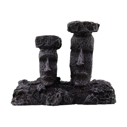 Moai Statues Aquarium Decorations, Fish Tank Easter Island Air Stone Decor, Special Bubble Stone for Aquarium Decor, Airline Tubing Accessories for Oxygenation(Gray Moai Statues)