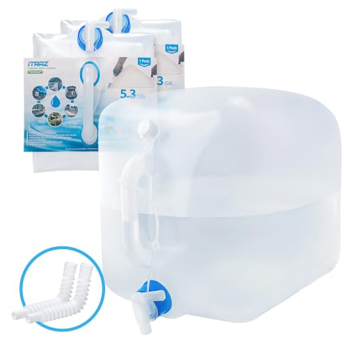 Collapsible Water Container with Spigot, 2×5.3 Gallon BPA Free Camping Water Storage Jug Carrier, for Outdoors Hiking Backpack RV Travel & Emergency, Portable Foldable Survival Water Canteen - color: 2-Pack 5.3 Gal