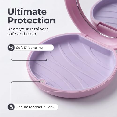 2 Pack Aligner Case with Mirror, Retainer Case for Invisalign - color: 2pcs Pink Outside Purple Silicone
