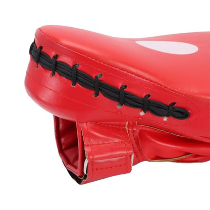 RiToEasysports Boxing Punching Mitt, PU Leather Curved Boxing Pad with Adjustable Strap, Training Hand Pad for Taekwondo Muay Thai, Adults Kids All Skill Levels - color: Red