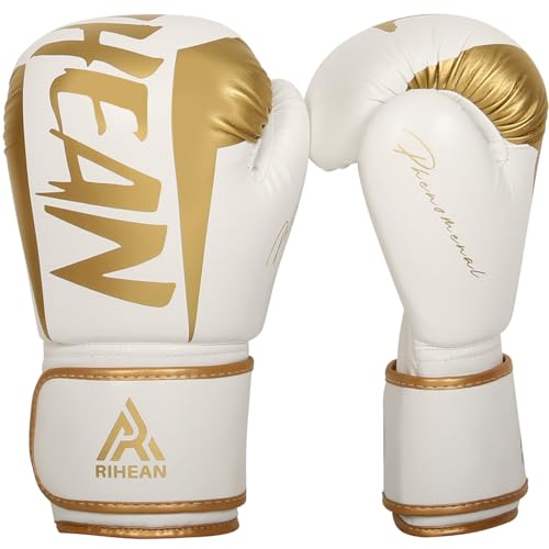 Boxing Training Gloves for Men Women Kids 10-16oz. Ideal for Boxing, MMA, Muay Thai, Kickboxing - 2.0 Speed Series - color: White & Gold, size: 12 oz