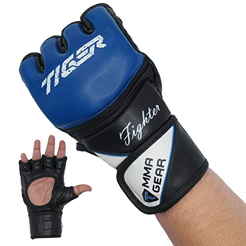 TMA MMA Gloves, Grappling Muay Thai Punching Training Martial Arts Sparring, Fighting Gloves, Kickboxing Gloves, MMA Training - color: Blue, size: Small-Medium
