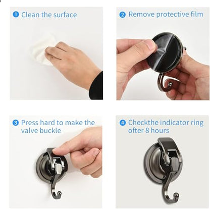 2 Pack Suction Cup Hooks for Shower, Bathroom, Kitchen, Glass Door, Mirror, Tile – Loofah, Towel, Coat, Bath Robe Hook Holder for Hanging – Waterproof Wreath Hanger (2Pack, Gun-Grey)