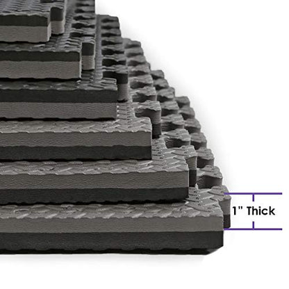 1" Extra Thick 48 sq ft Reversible EVA Gym Foam Floor Mat Tiles (24" x 24"), Steel Pattern, 12 pcs, Black & Grey