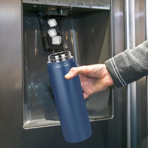 Insulated Water Bottle 24oz, Stainless Steel Double Wall Vacuum Sports Flask with 2-in-1 Straw & Chug Lid, BPA-Free, Leak Proof, Keeps Cold 24H for Travel Gym School - color: Blue 750