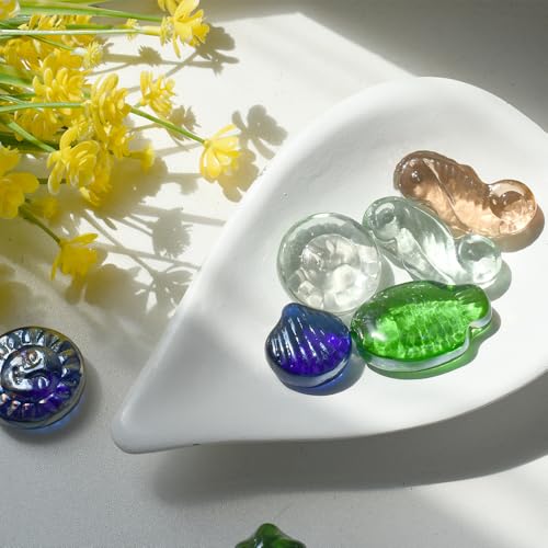 Glass Pebbles for Decorative 1LB, Flat Marbles Glass Beads Stone for Floral Arrangements Vases Gem Aquarium Pebbles Vase Filler Decor