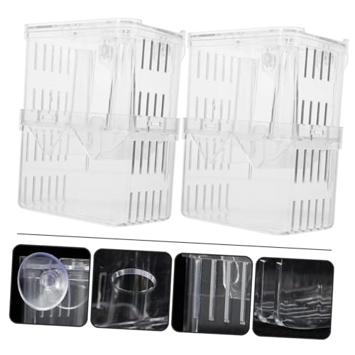 Mikikit 2Pcs Fish Breeder Box Aquarium Isolation Container with Suction Cups Large Fish Tank Hatchery Incubator Fry Breeding Case Acclimation Random Color